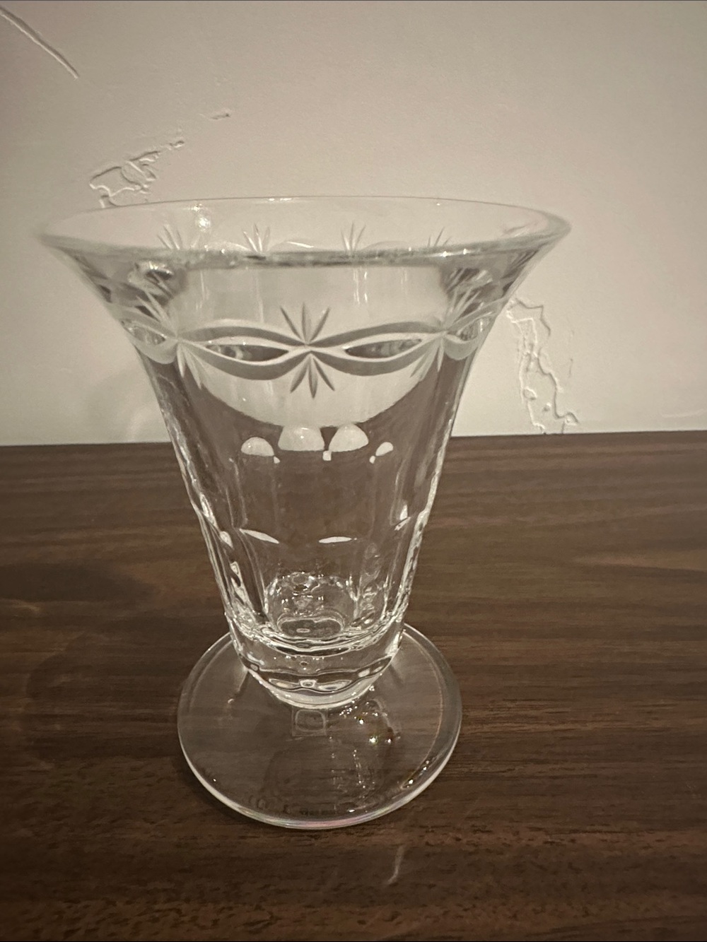William Yeoward Etched Clear Glass Pedestal Bud Vase - Elegant Star Motif